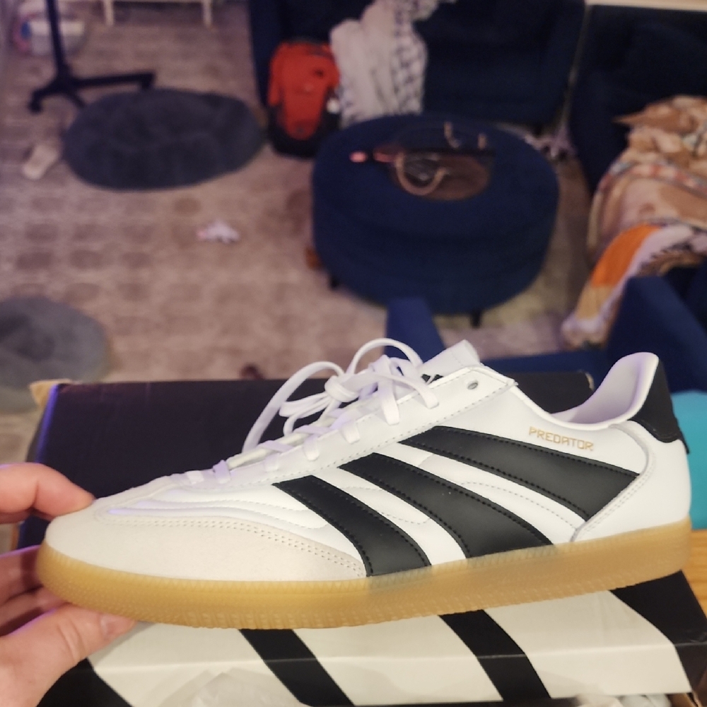 Adidas Predator White and Black Shoes with Gum Sole